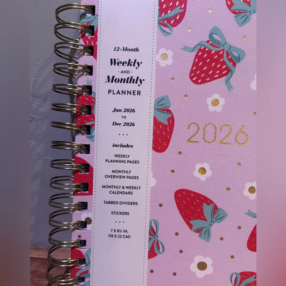 2026 Eccolo Pink Strawberry 12 Month Weekly And Monthly Spiral Bound Planner NEW